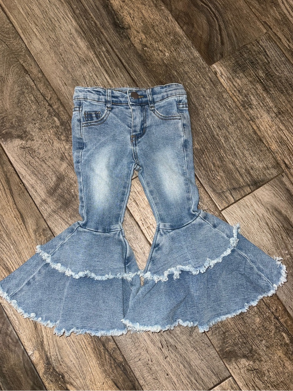 Girls Light Blue Ruffled Bell-Bottom Jeans